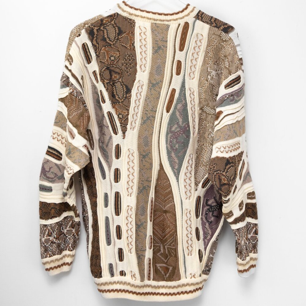 Carlo Alberto Vintage Sweater Coogi Biggie Style Textured Cream Tan Size Large - Picture 2 of 6